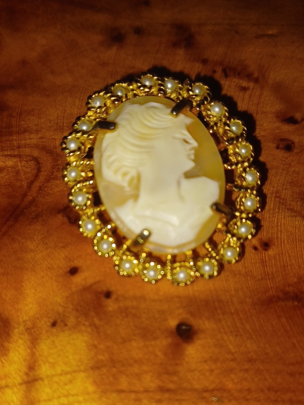 Vintage Signed RICHELIEU Carved Shell Cameo Brooch Pendant